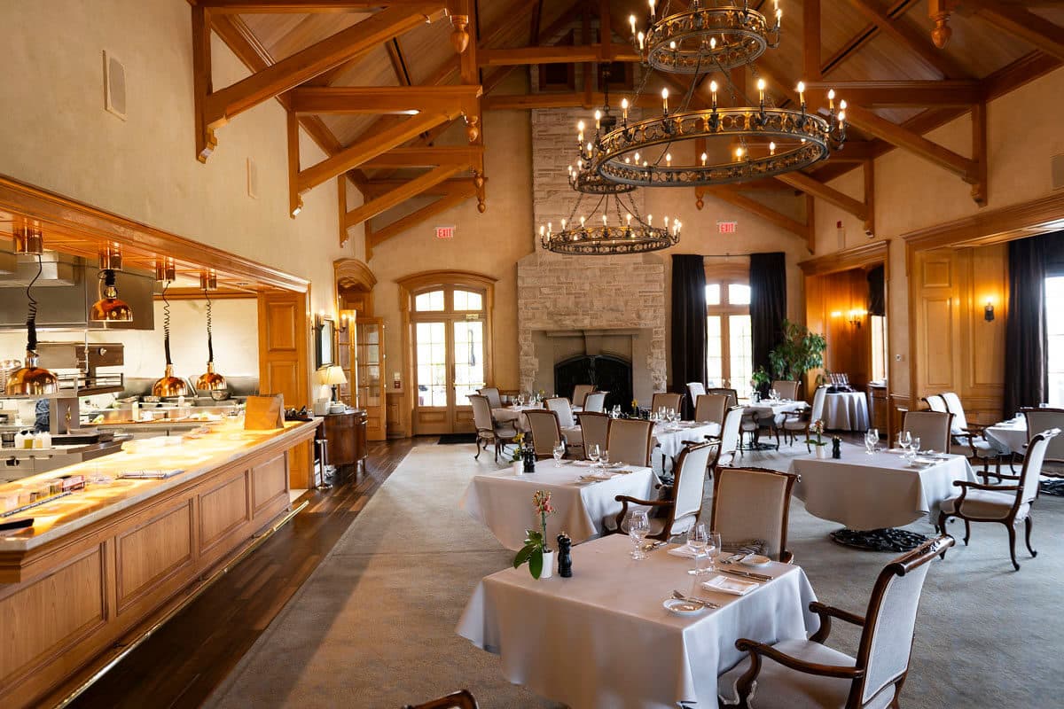 The dining hall inside Magna Golf Club's clubhouse
