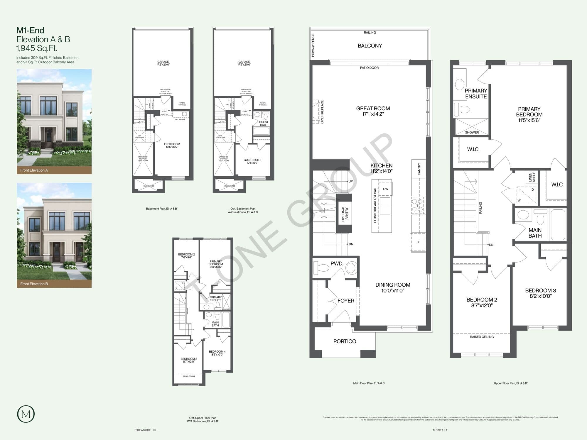M1-End floor plan plate — 1,945 sq. ft.